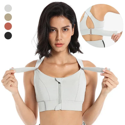 Women Sports Bras Tights Crop Top Yoga Vest Front Zipper plus Size Adjustable Strap Shockproof Gym Fitness Athletic Brassiere