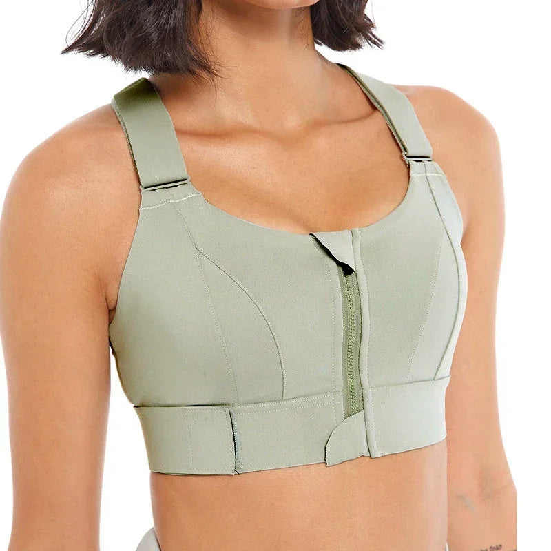 Women Sports Bras Tights Crop Top Yoga Vest Front Zipper plus Size Adjustable Strap Shockproof Gym Fitness Athletic Brassiere